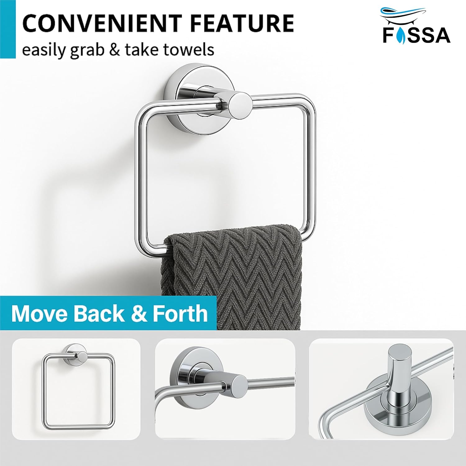 Fossa Stainless Steel Square Towel Ring for Bathroom, Napkin Holder for Wash Basin, Napkin Holder Chrome Finish (Silver)-1