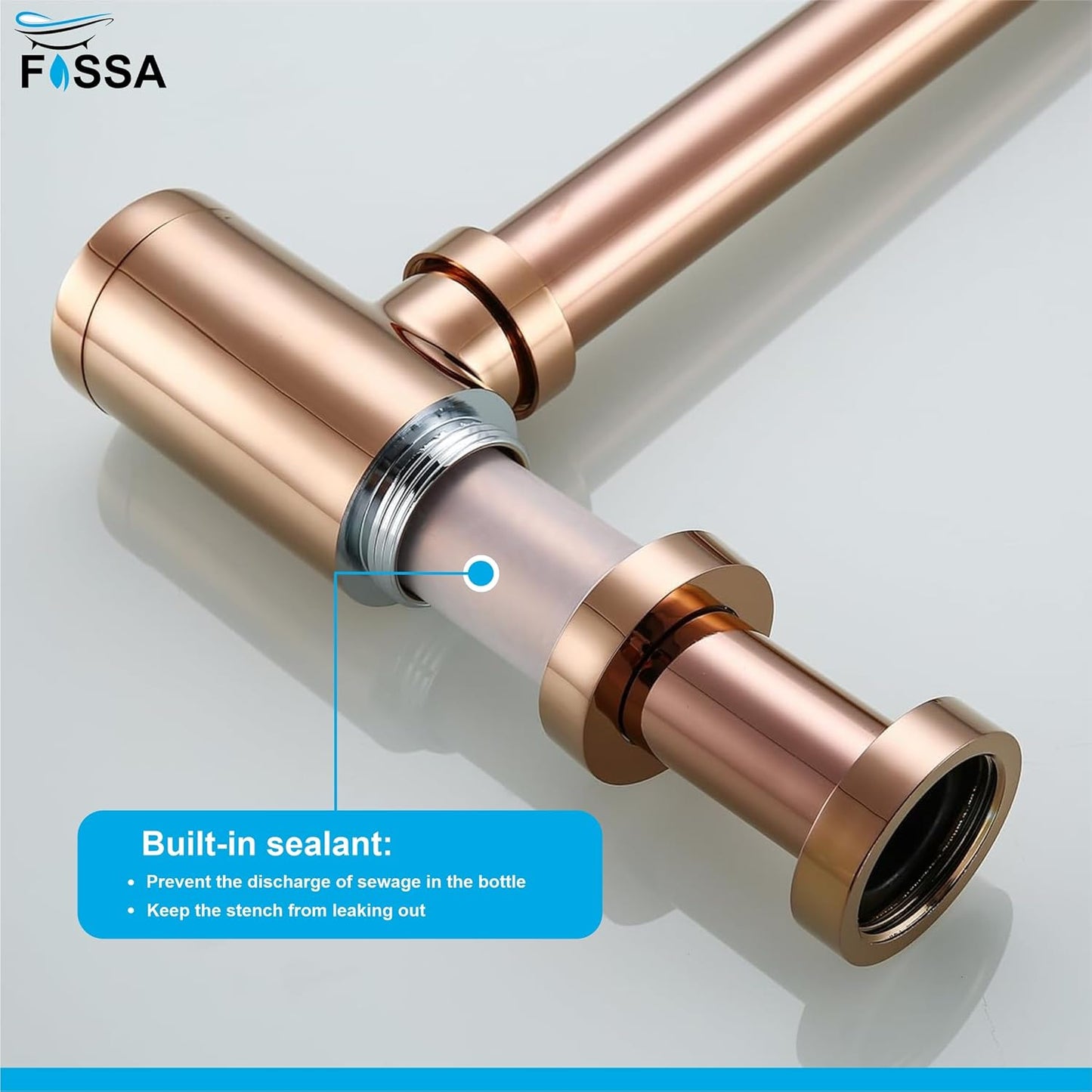 Fossa Steel Bottle Trap for Wash basins | Bottle Trap With Wall Flange and 12 Inches Pipe | Chrome Finish (Stainless Steel) Rose Gold-1