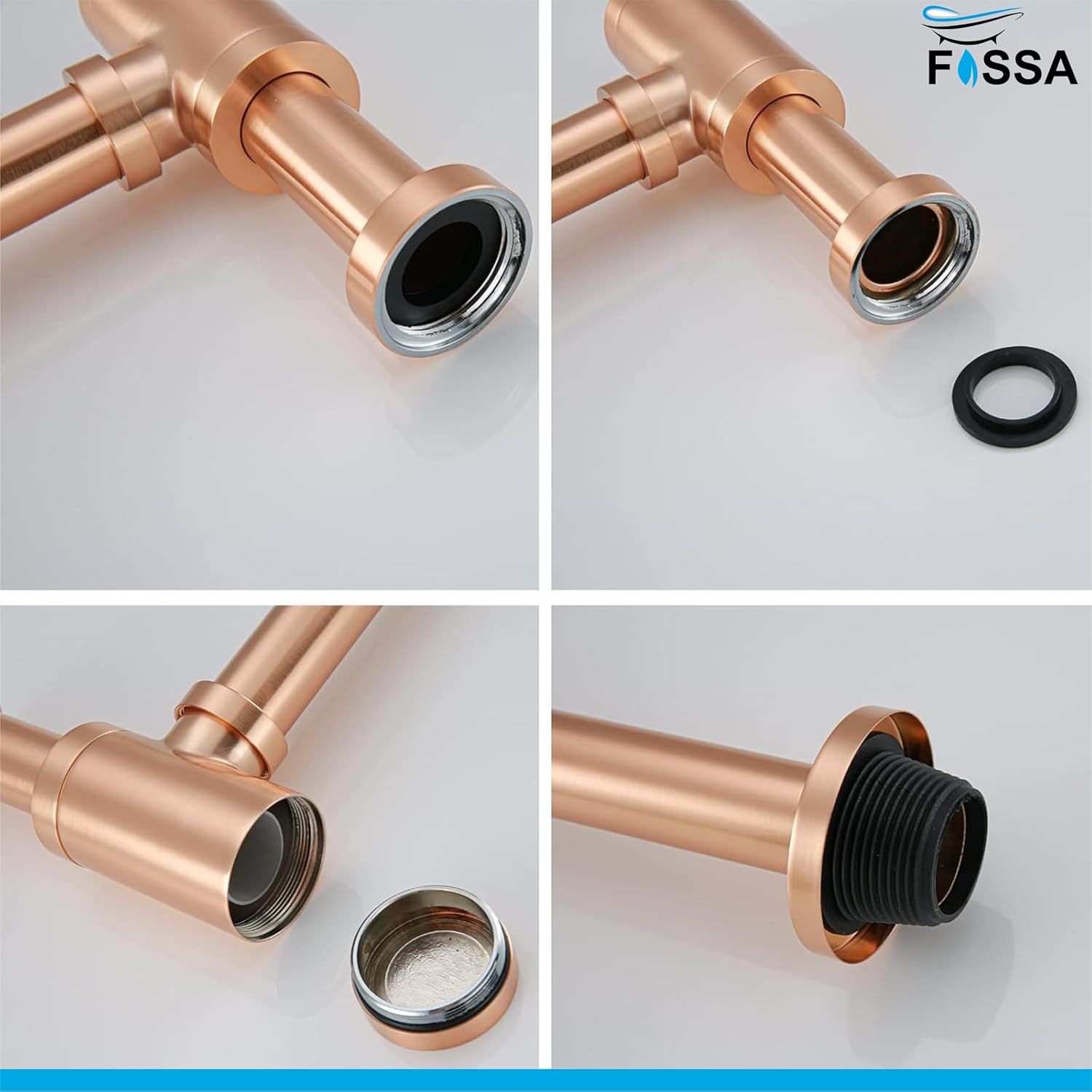 Fossa Steel Bottle Trap for Wash basins | Bottle Trap With Wall Flange and 12 Inches Pipe | Chrome Finish (Stainless Steel) Rose Gold-4
