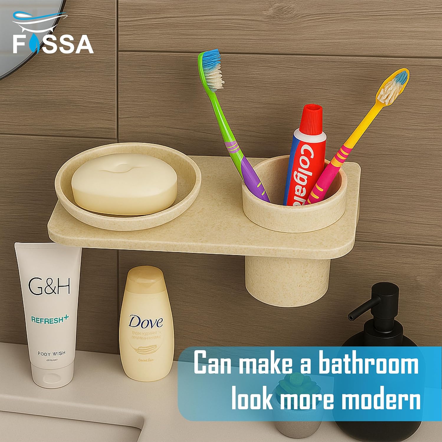Fossa Classic Ceramic Wall Mounted Soap Dish with Toothbrush Holder – Compact Bathroom, Anti-Bacterial, Rust & Fade Resistant | Modern Soap Holder for Daily Use | Ivory (Glossy Finish)-2
