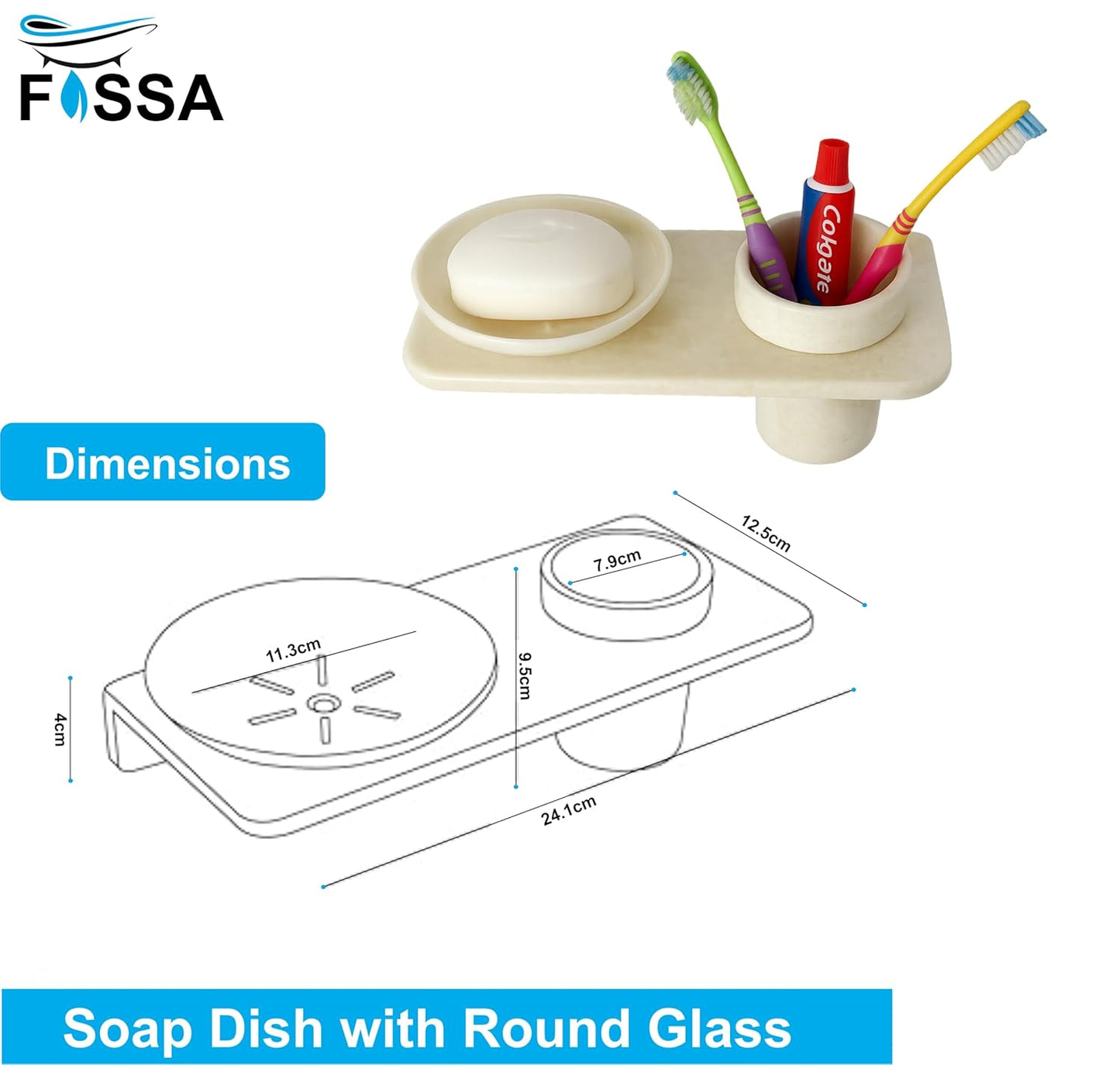 Fossa Classic Ceramic Wall Mounted Soap Dish with Toothbrush Holder – Compact Bathroom, Anti-Bacterial, Rust & Fade Resistant | Modern Soap Holder for Daily Use | Ivory (Glossy Finish)-1