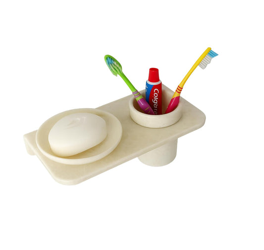 Fossa Classic Ceramic Wall Mounted Soap Dish with Toothbrush Holder – Compact Bathroom, Anti-Bacterial, Rust & Fade Resistant | Modern Soap Holder for Daily Use | Ivory (Glossy Finish)-0