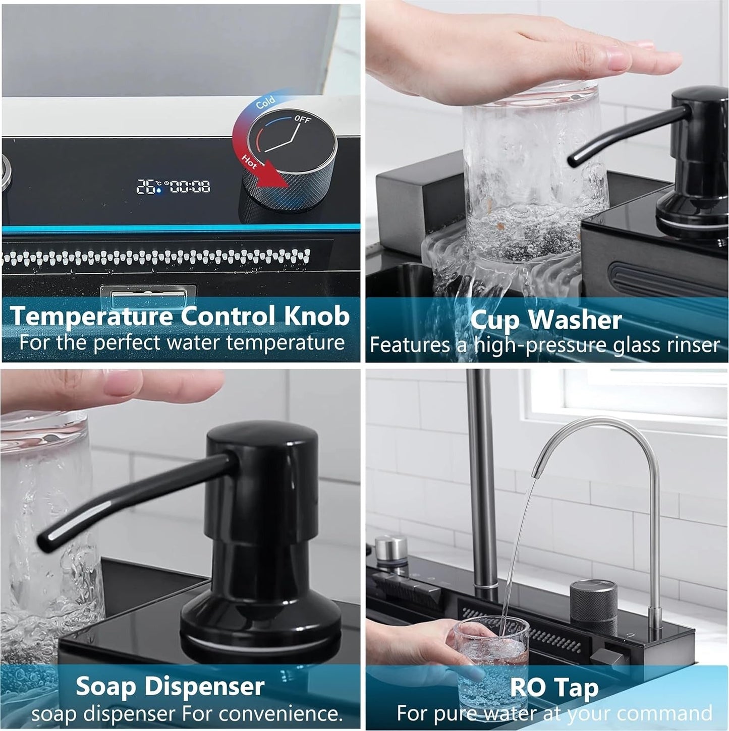 (30 x 18 x 10) Inch 304 Piano Smart Kitchen Sink Black-3