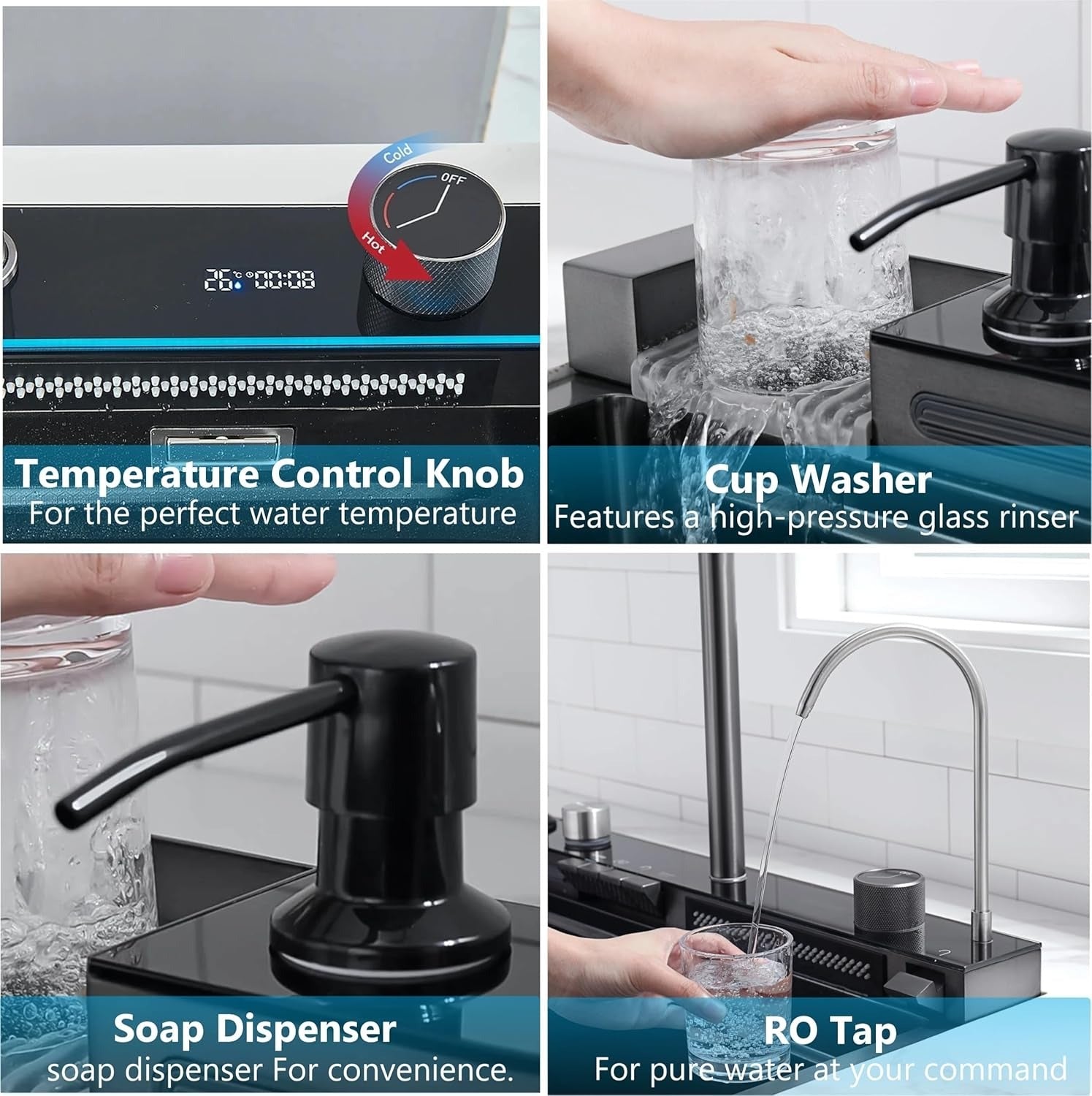 (30 x 18 x 10) Inch 304 Piano Smart Kitchen Sink Black-3