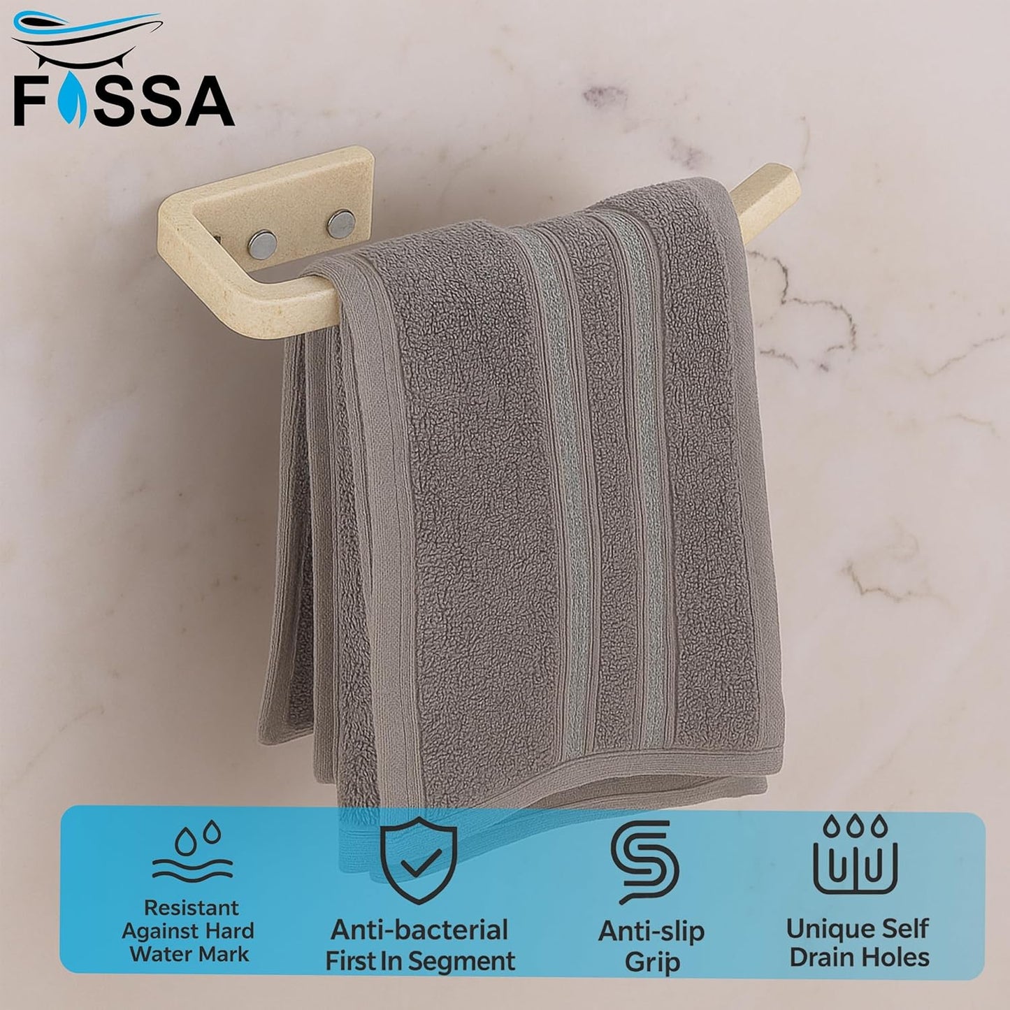 Fossa Classic Unbreakable Wall Mounted Ceramic Napkin Ring & Towel Holder for Bathroom & Kitchen – Space-Saving, Anti-Rust Towel Hanger | Stylish Bathroom Accessory – Ivory (Glossy Finish)-3