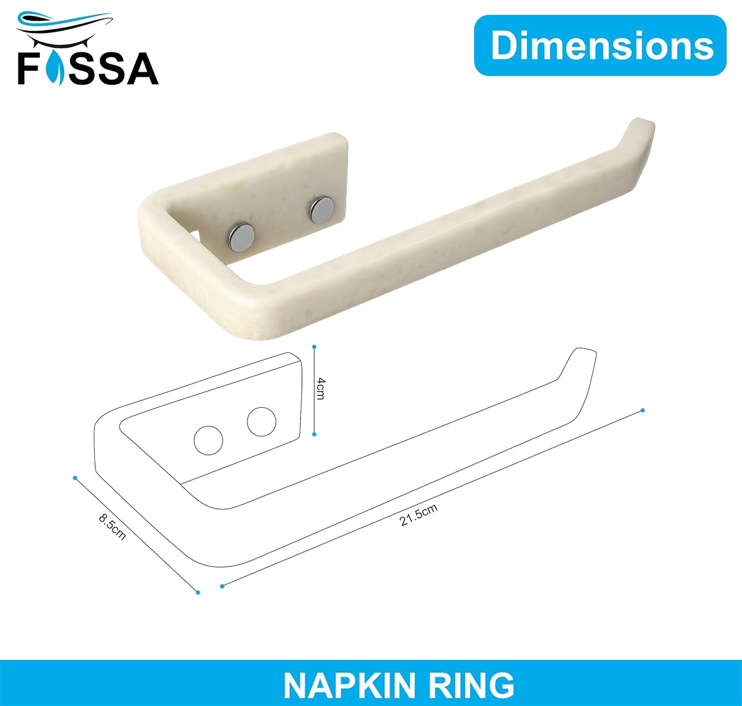 Fossa Classic Unbreakable Wall Mounted Ceramic Napkin Ring & Towel Holder for Bathroom & Kitchen – Space-Saving, Anti-Rust Towel Hanger | Stylish Bathroom Accessory – Ivory (Glossy Finish)-1