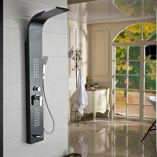 Stainless Steel Shower Panel Full Set, Dual Flow Overhead Waterfall Shower, Hand Shower, Wall Mount Shower Panel For Bathrooms-0