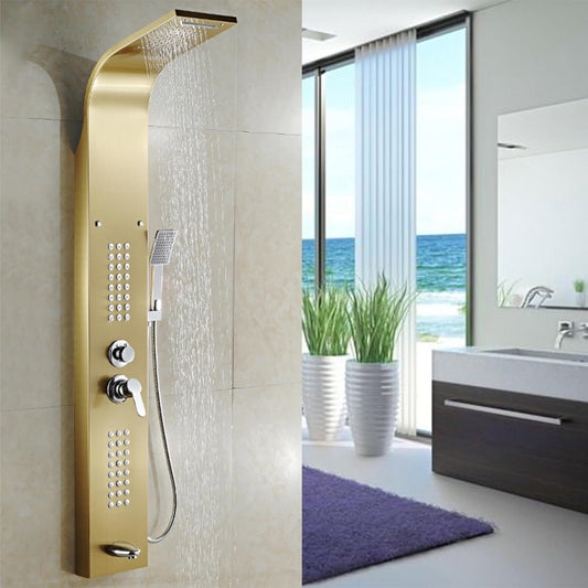 Stainless Steel Shower Panel Full Set, Dual Flow Overhead Waterfall Shower, Hand Shower, Wall Mount Shower Panel For Bathrooms-0