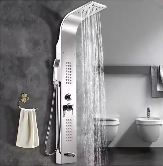 Stainless Steel Shower Panel Full Set, Dual Flow Overhead Waterfall Shower, Hand Shower, Wall Mount Shower Panel For Bathrooms (Silver)-0